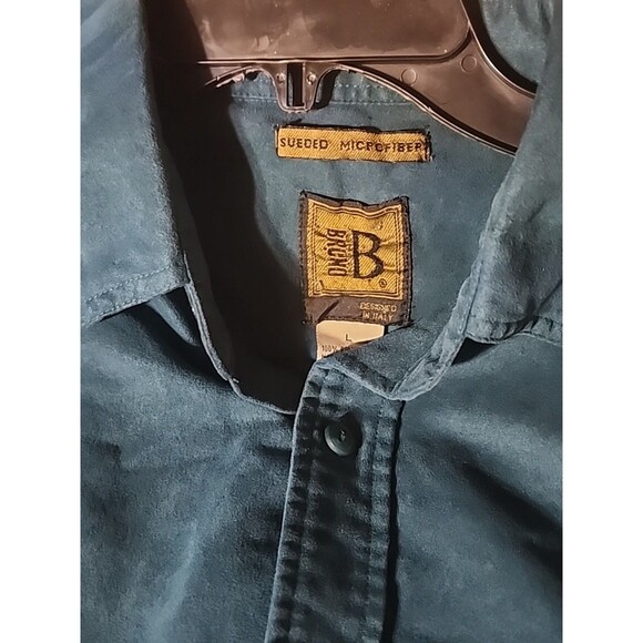 Bruno Men’s L Green Sueded Microfiber Button Up Shirt Long Sleeve Pockets - Picture 5 of 7